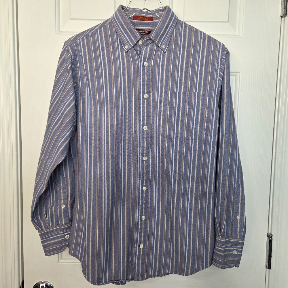 Cremieux Men's Medium Blue Striped Button Down Long Sleeve Shirt